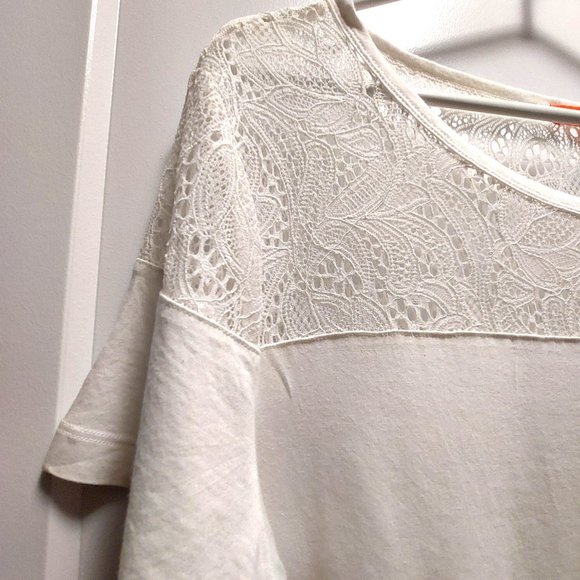 JOE FRESH Women's White Blouse w/White Floral Lace Yoke/Sleeves Top - XL/TG - Picture 7 of 9